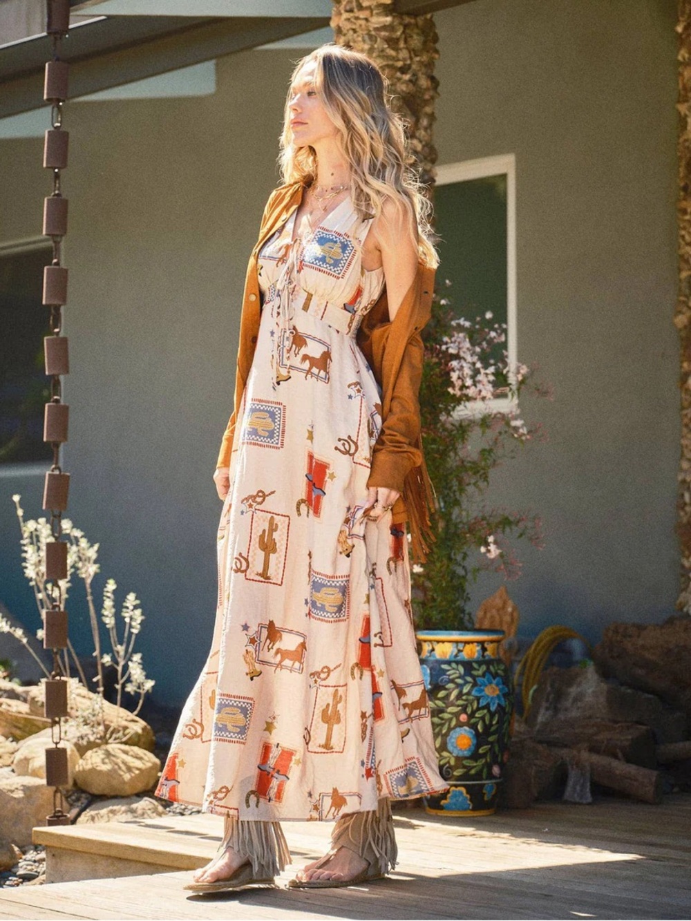 Blue b western tie front maxi dress.